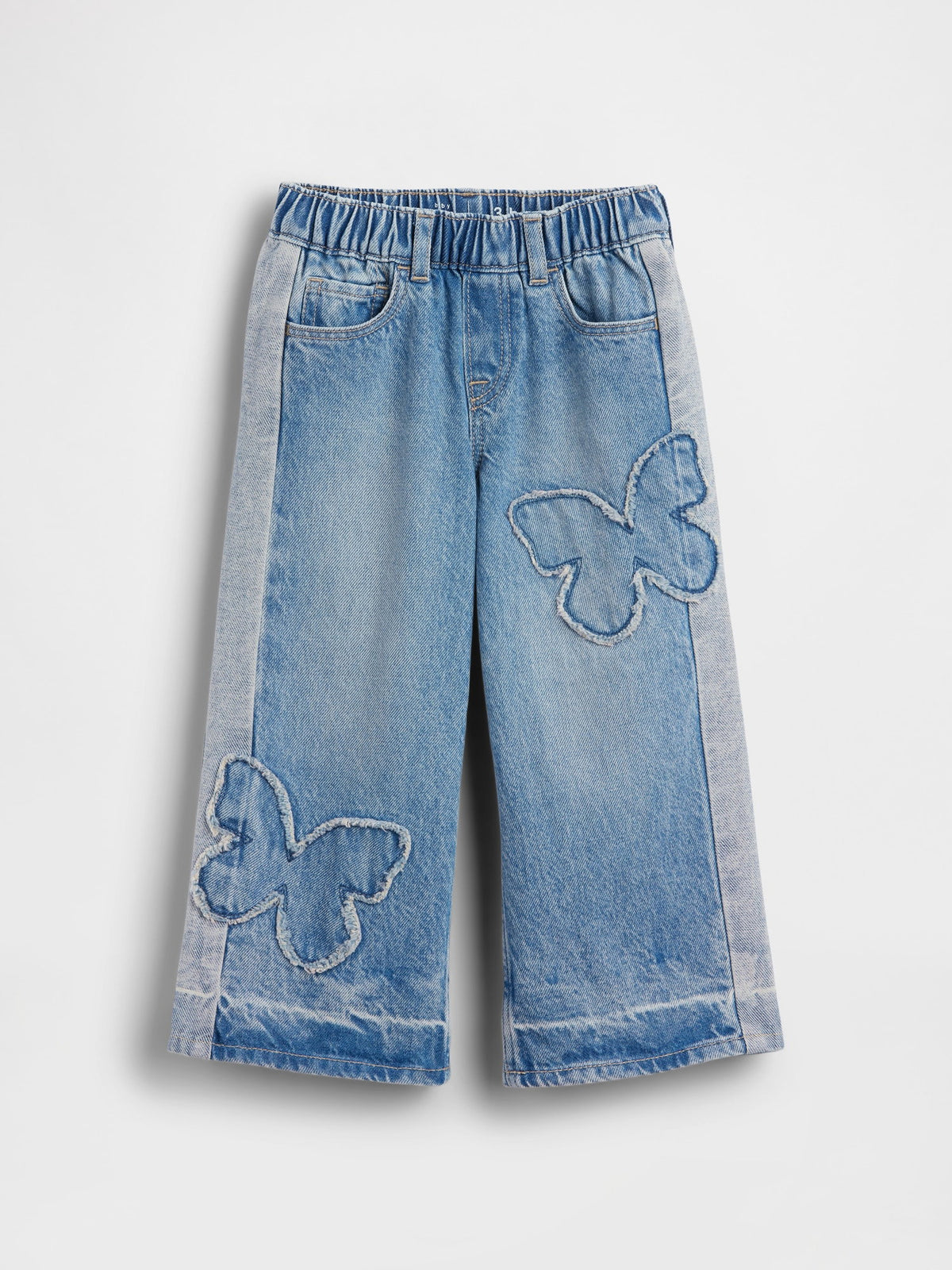 Açık Mavi Kelebek Baskılı Pull-on Baggy Jean Pantolon