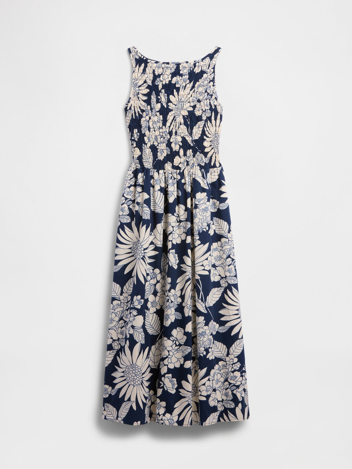 Beyaz Smocked Boatneck Maxi Elbise
