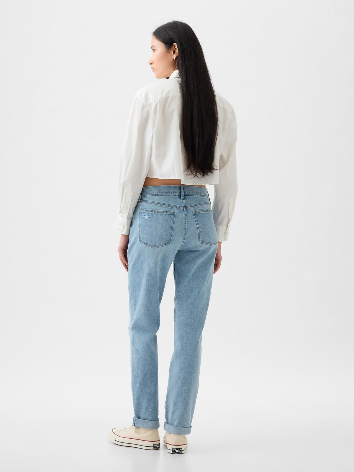 Açık Mavi Mid Rise Girlfriend Jean Pantolon