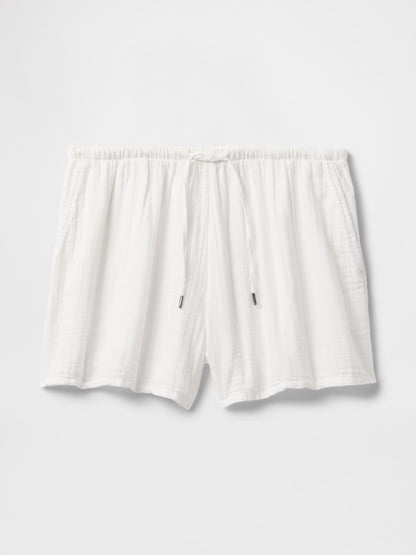 Kırık Beyaz Crinkle Gauze Easy Şort
