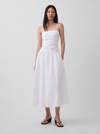 Beyaz Poplin Drop-waist Maxi Elbise