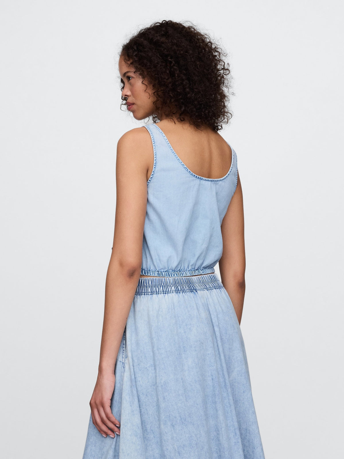Mavi Denim Büzgülü Crop Bluz