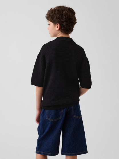 Siyah Relaxed Triko Polo T-shirt