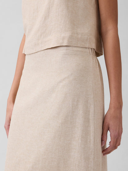 Bej Keten Karışımı Maxi Slip Etek