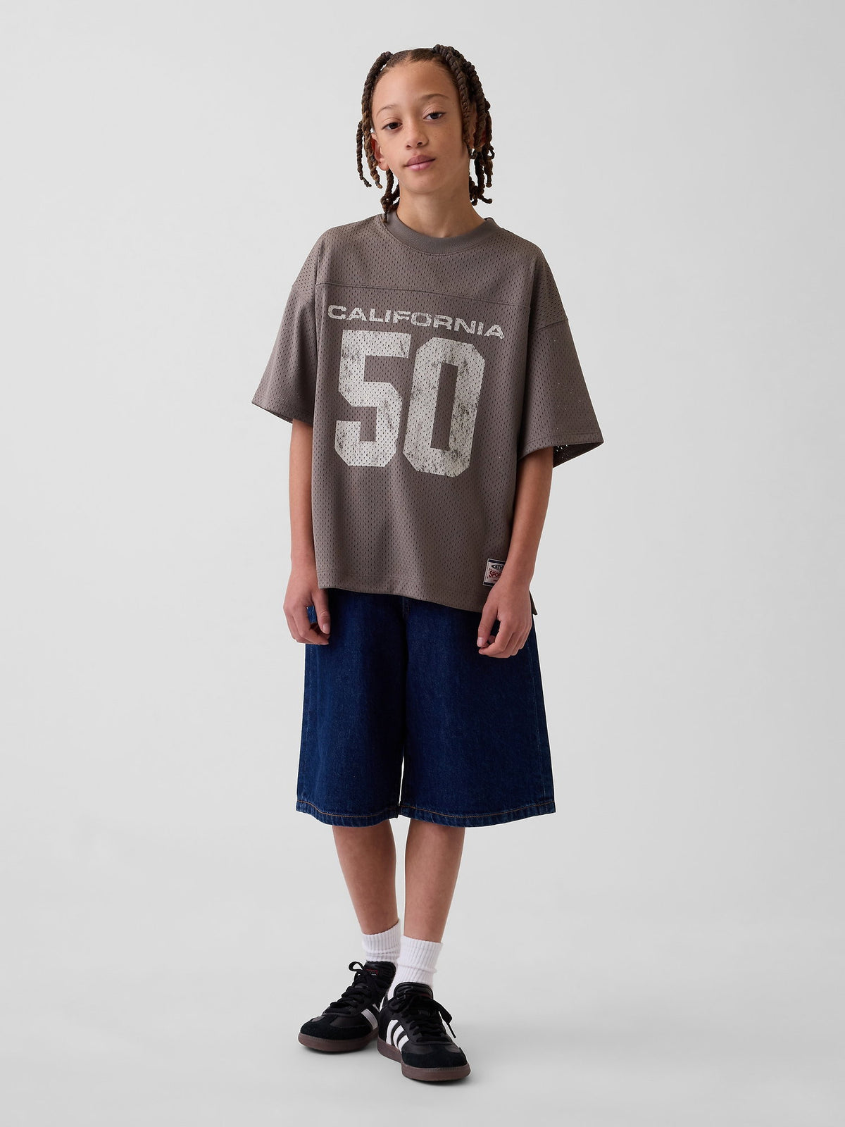 Kahverengi Mesh Oversized Grafik Jersey T-shirt