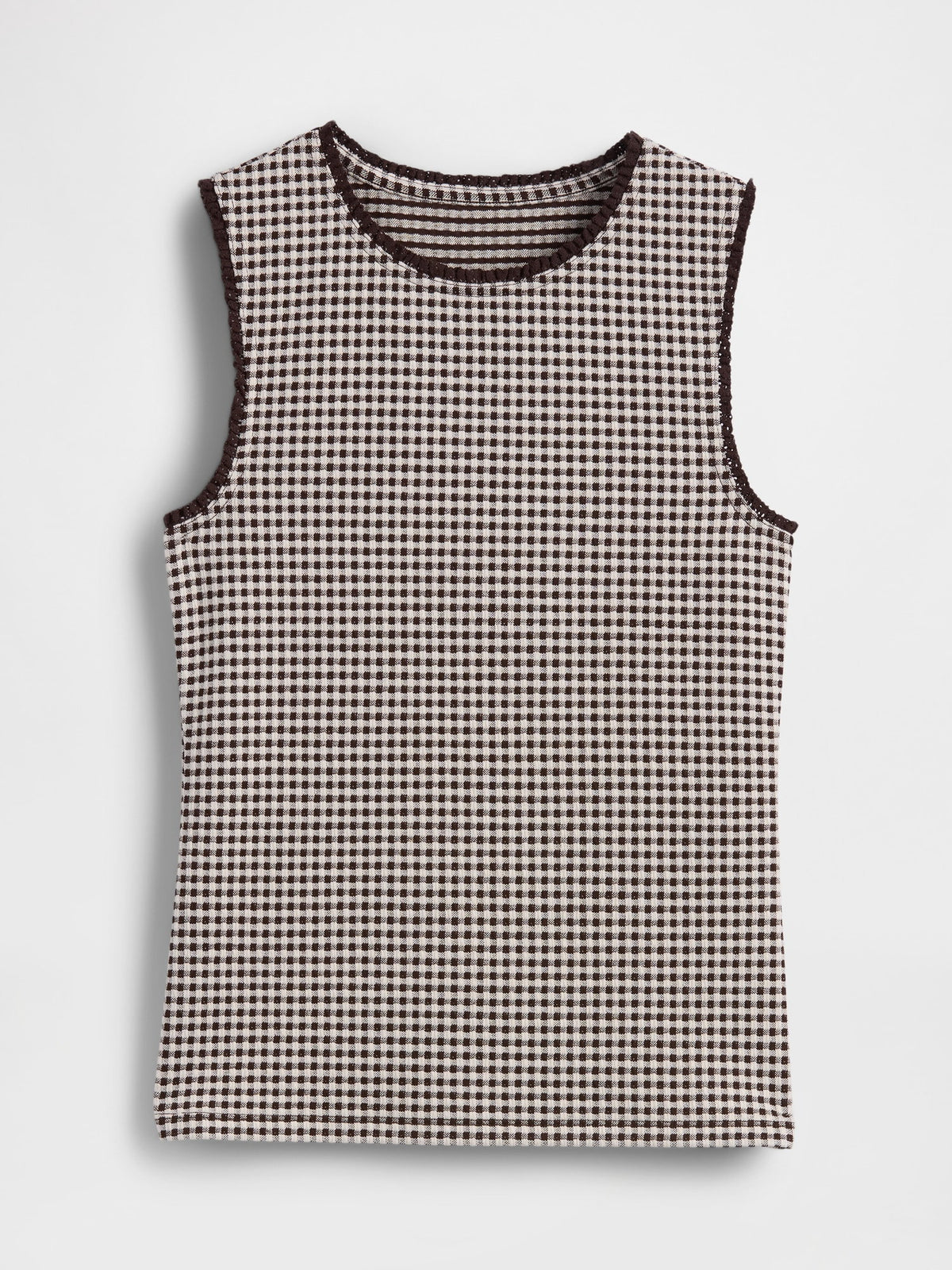 Beyaz Gingham Pointelle Shell Kolsuz Bluz