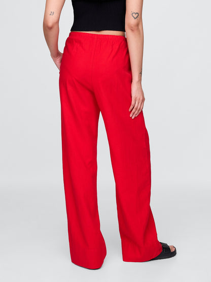 Kırmızı Keten Karışımı Easy Wide Leg Pantolon