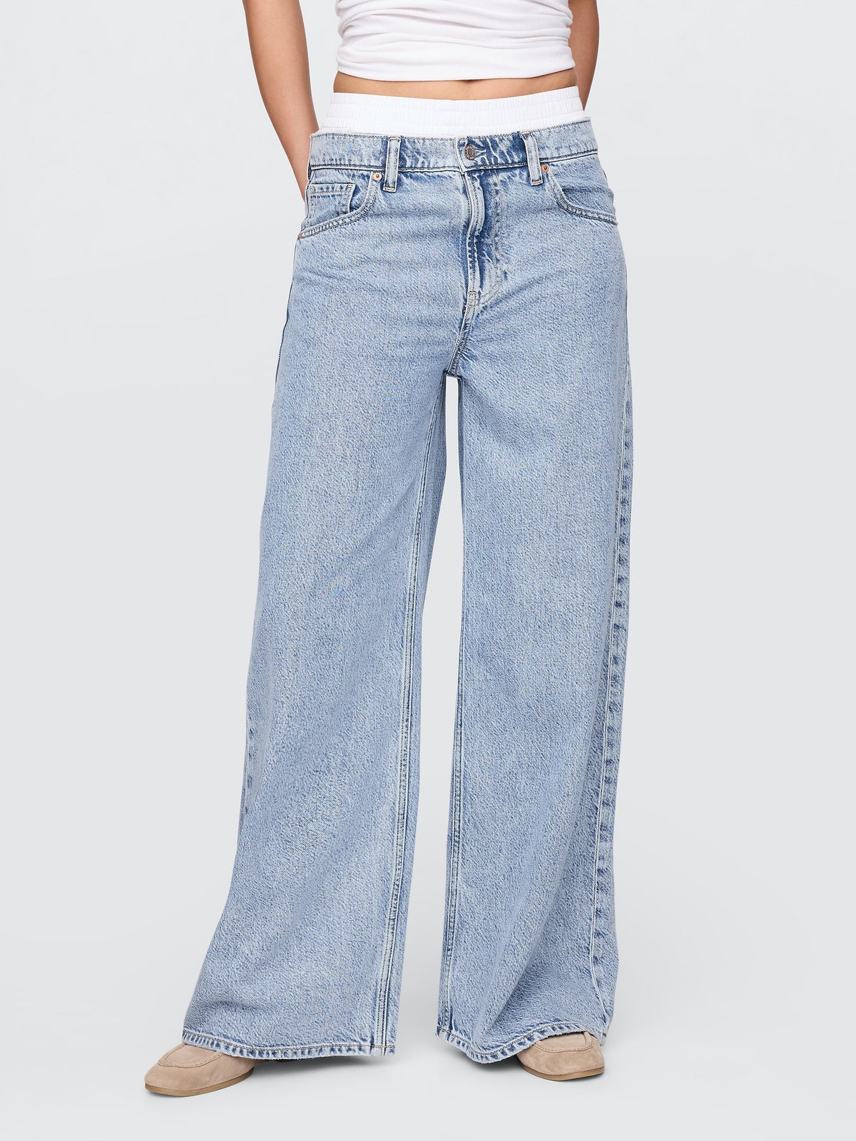 Açık Mavi Mid Rise Ultrasoft Boxer Baggy Jean Pantolon