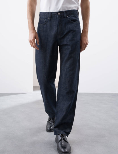 Keten Karışımlı Geniş Paça Jean Pantolon