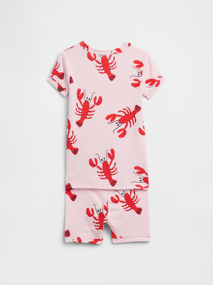 Pembe %100 Organik Pamuk Istakoz Baskılı Pijama Takımı