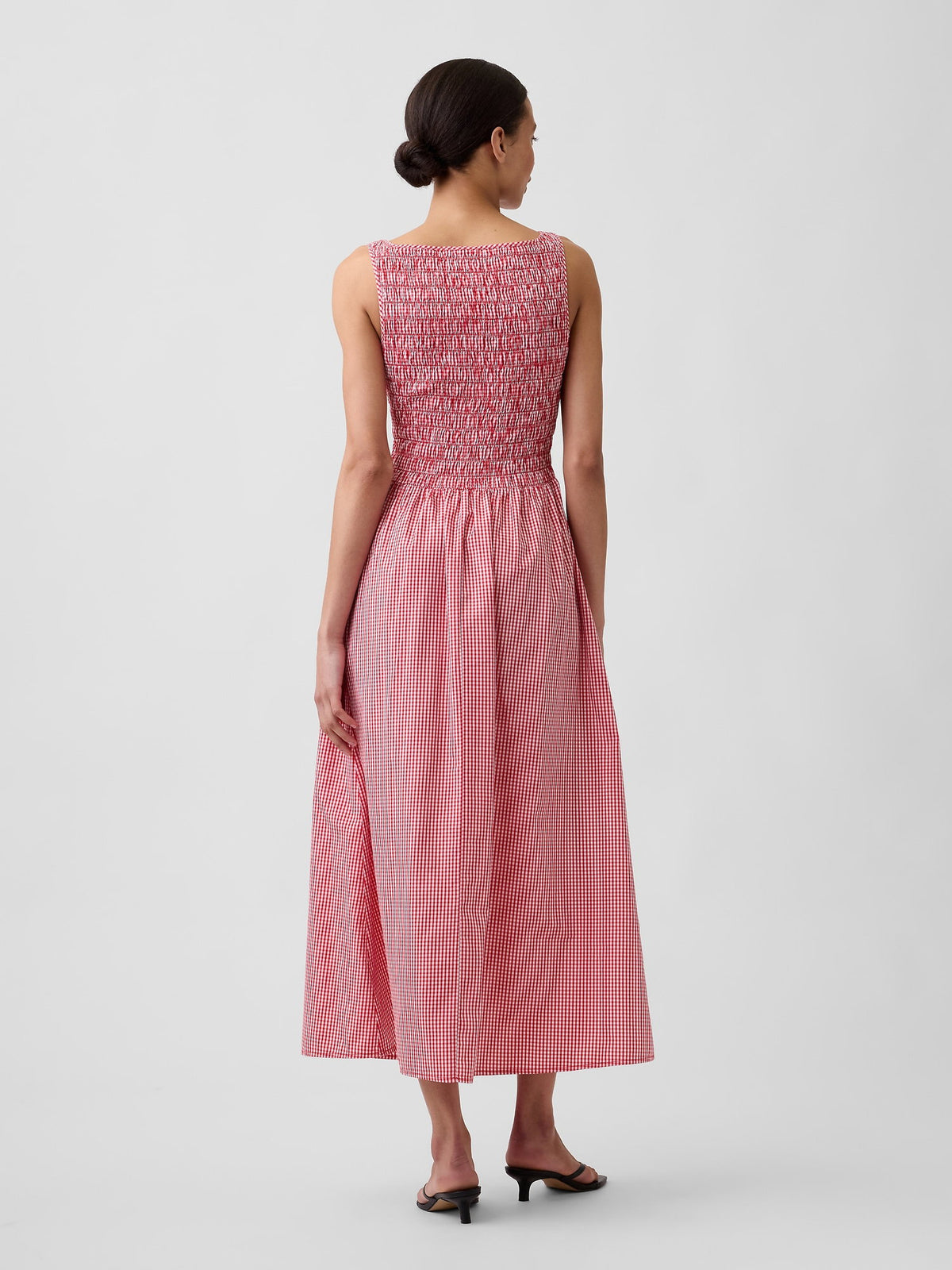 Beyaz Smocked Boatneck Maxi Elbise