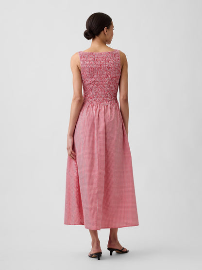 Beyaz Smocked Boatneck Maxi Elbise