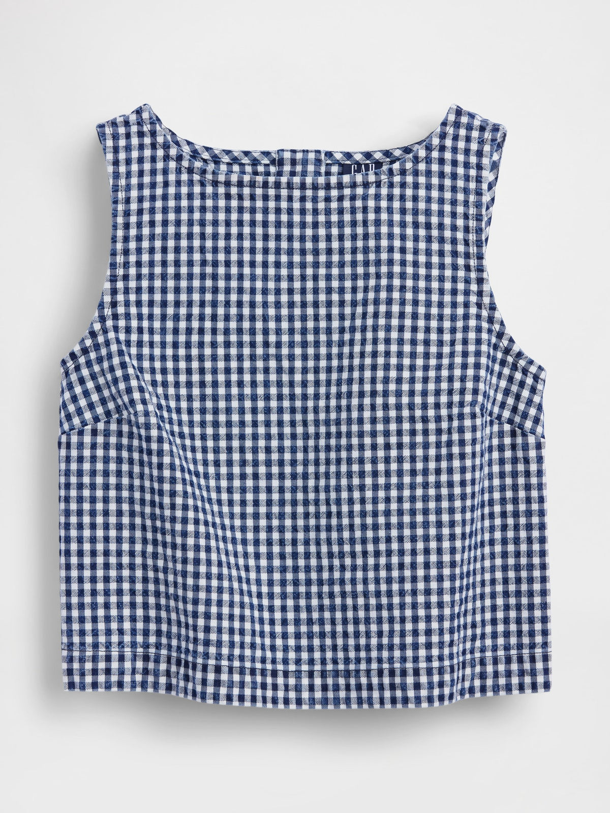 Lacivert Gingham Denim Crop Shell Kolsuz Üst