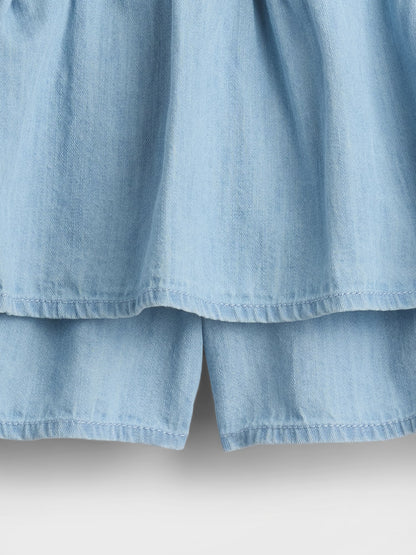 Açık Mavi Denim Tiered Şort Etek