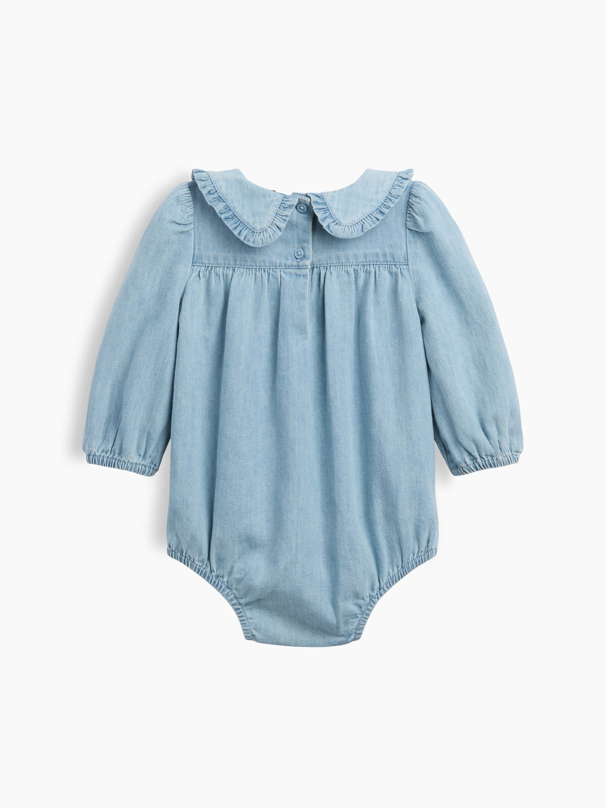 Mavi Işlemeli Denim Balon Kol Bodysuit