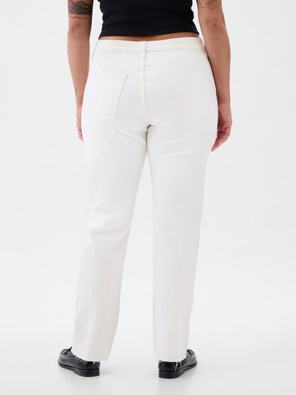 Beyaz High Rise Cheeky Straight Jean Pantolon