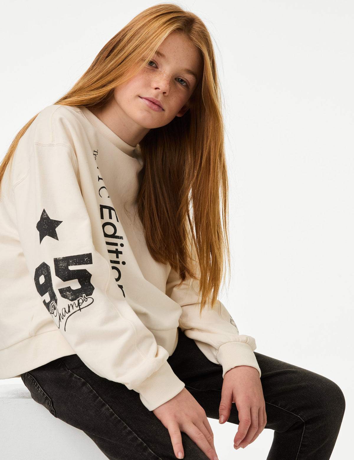 Pamuk Karışımlı Sloganlı Sweatshirt (6-16 Yaş)