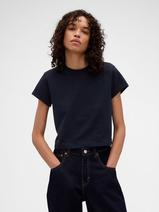 Lacivert Gap × Victoria Beckham Organik Pamuk Logo Crop T-shirt