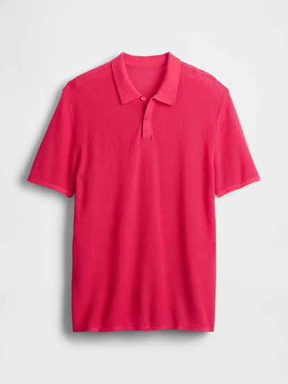 Açık Pembe Dokulu Kroşe Polo T-shirt