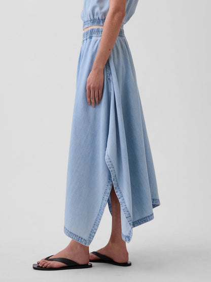 Açık Mavi Denim Midi Handkerchief Etek