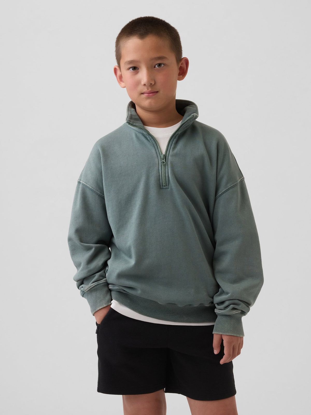 Yeşil Vintagesoft Terry Relaxed Yarım Fermuarlı Sweatshirt