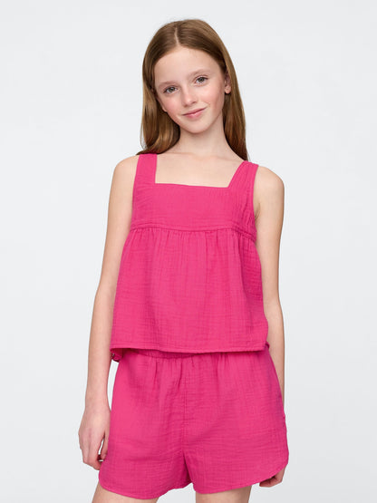 Pembe Crinkle Gauze Bluz
