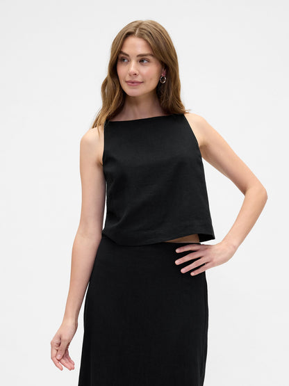 Bej Keten Karışımlı Apron Bluz