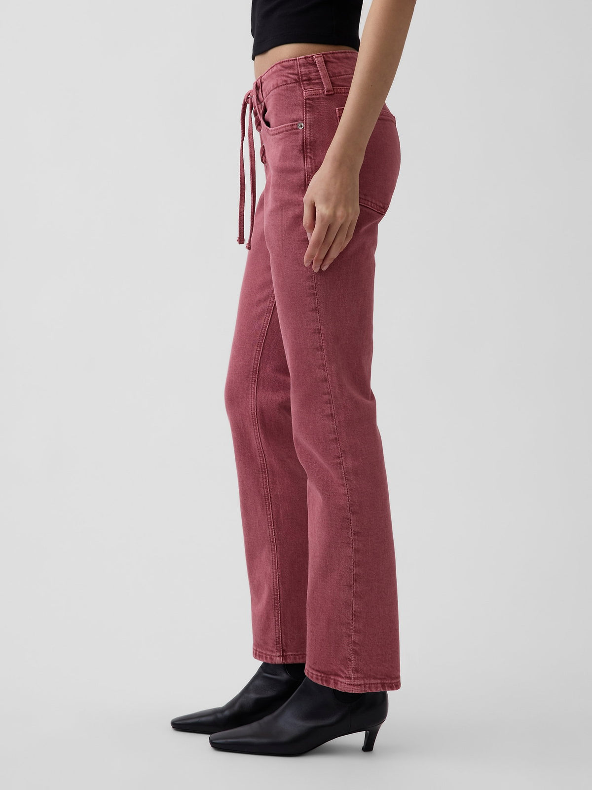 Pembe Low Rise Dantelli '90s Slim Jean Pantolon