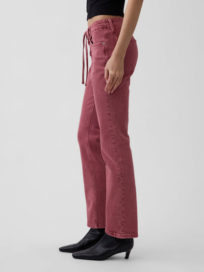 Pembe Low Rise Dantelli '90s Slim Jean Pantolon