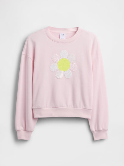 Beyaz Oversized Wedge Flippy-sequin Grafik Baskılı Sweatshirt
