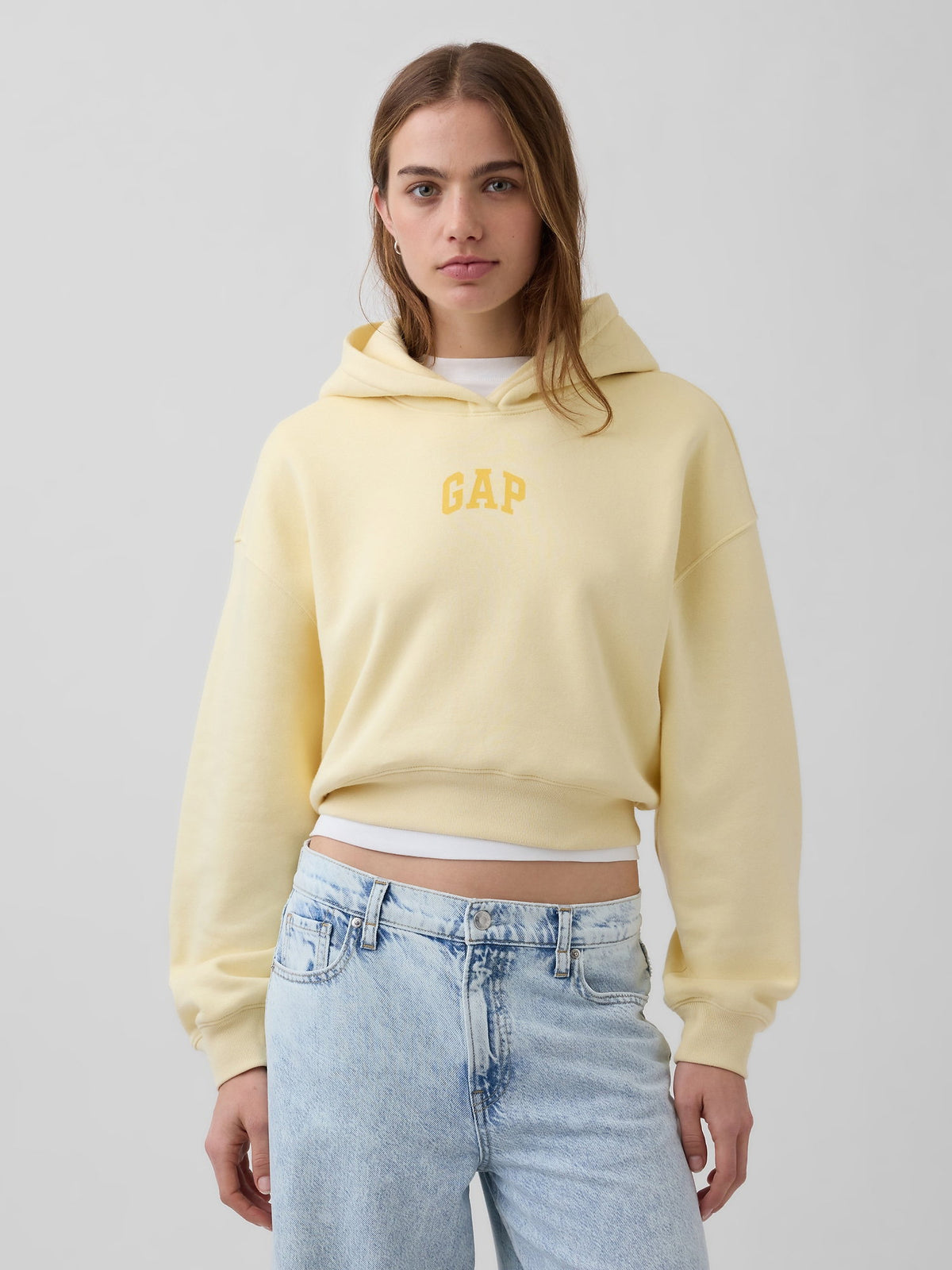Sarı Vintagesoft Oversized Crop Logo Sweatshirt