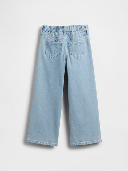 Açık Mavi Işlemeli Wide-leg Jean Pantolon