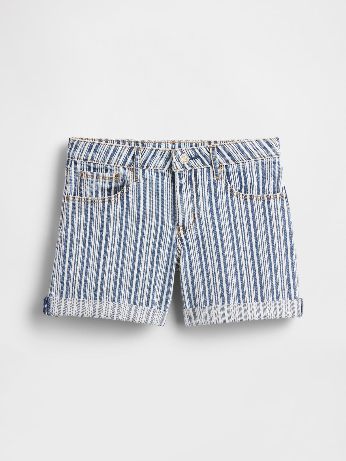 Mavi Denim Çizgili Midi Şort