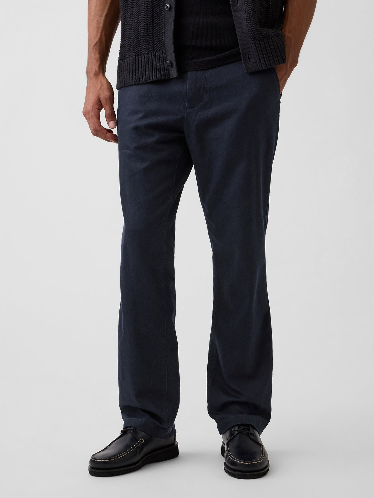 Lacivert Keten Pamuk Karışımlı Relaxed Straight Pantolon
