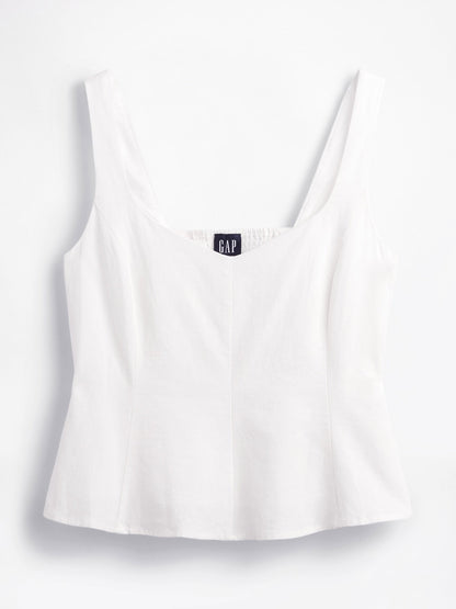 Beyaz Keten Karışımlı Peplum Bluz