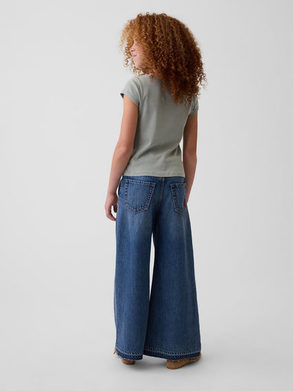 Mavi Low Rise Işlemeli Baggy Jean Pantolon