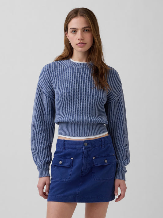 Mavi 100% Pamuk Barrel Kol Crop Kazak