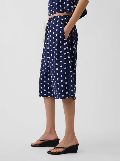 Lacivert Keten Karışımlı Relaxed Easy Culotte Pantolon