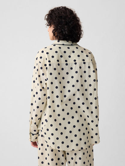Bej Desenli Poplin Pijama Üstü