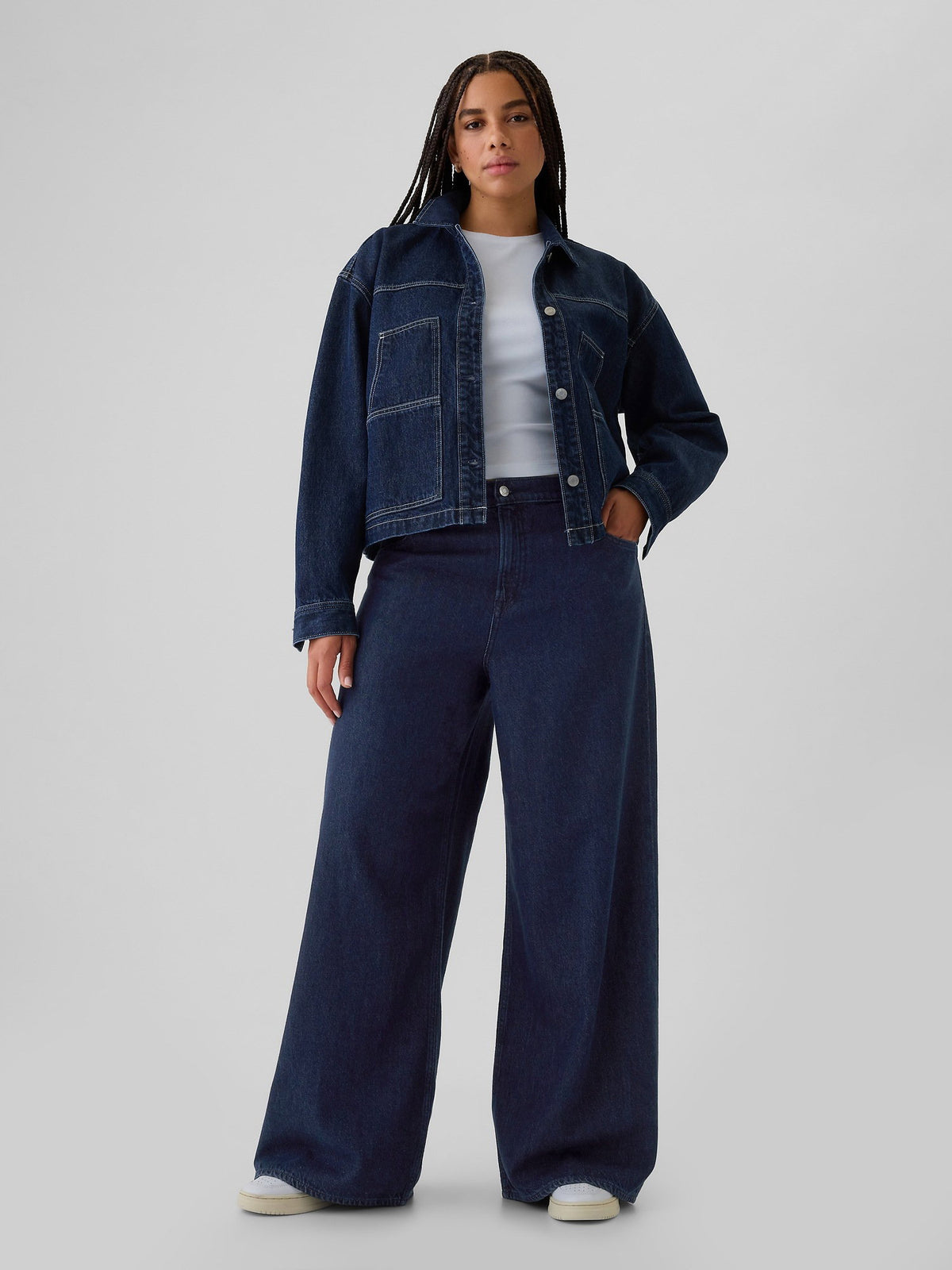 Koyu Mavi Mid Rise Ultrasoft Baggy Jean Pantolon