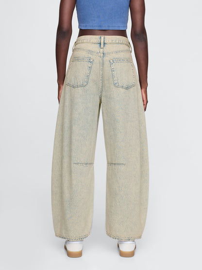Bej High Rise Horseshoe Jean Pantolon