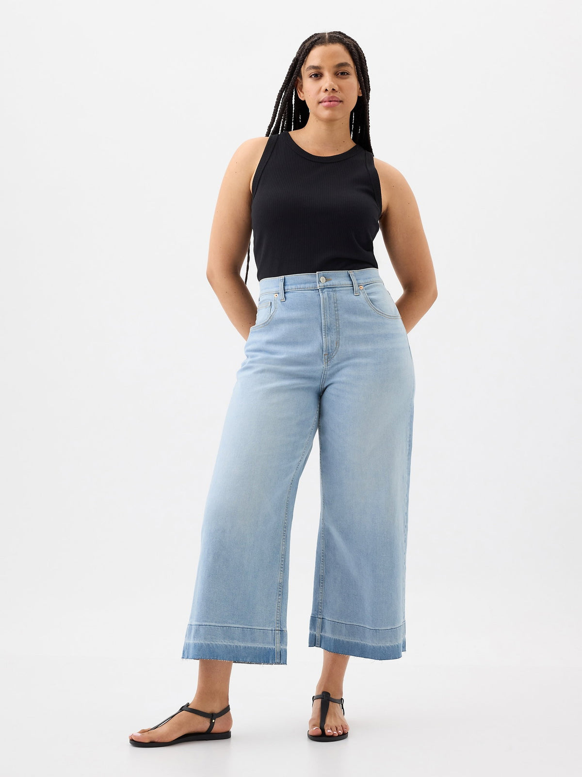 Açık Mavi High Rise Wide-leg Crop Jean Pantolon