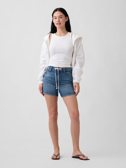 Koyu Mavi High Rise Supersoft Drawstring Denim Şort