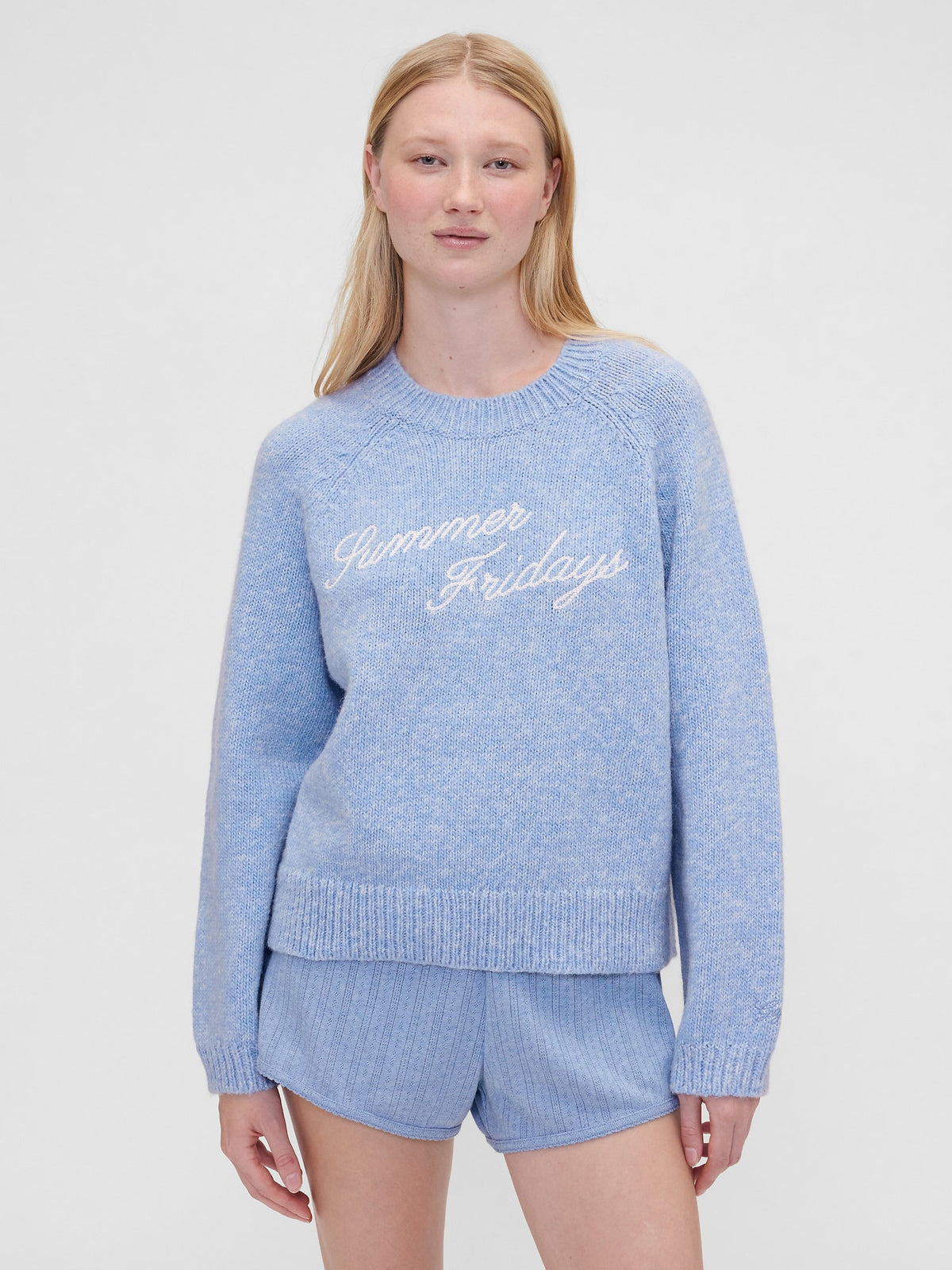 Açık Mavi Gap × Summer Fridays Oversized Logo Kazak