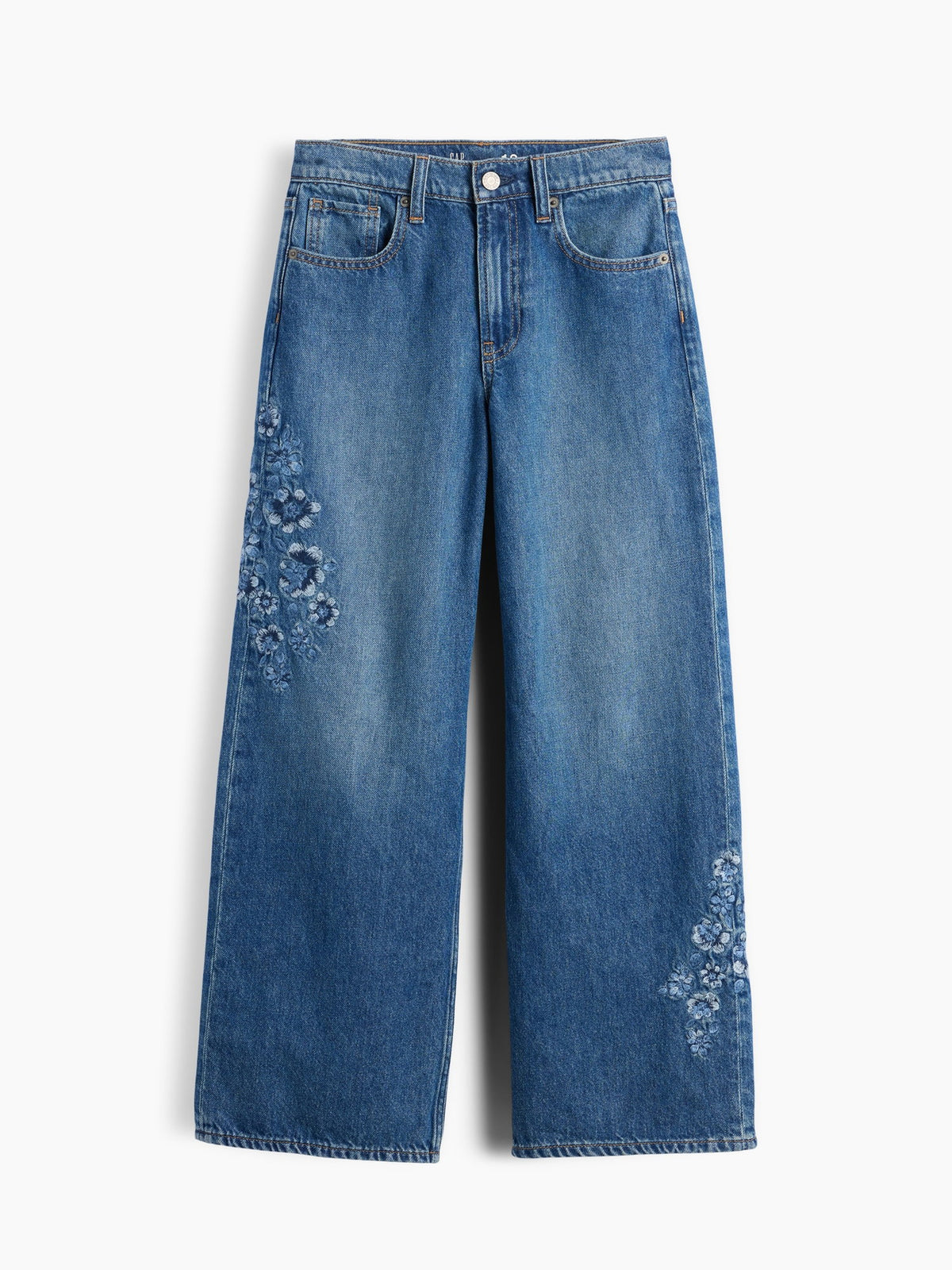 Mavi Low Rise Stride Çiçek Işlemeli Wide-leg Jean Pantolon