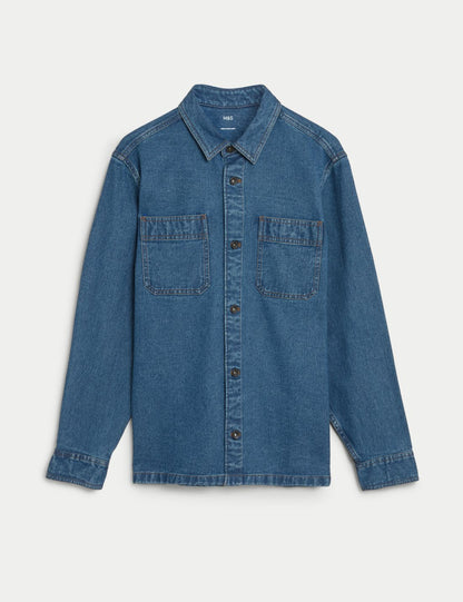 Saf Pamuklu Denim Gömlek Ceket