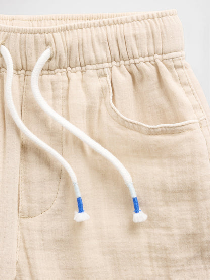 Bej Pamuk Gauze Pull-on Barrel Pantolon