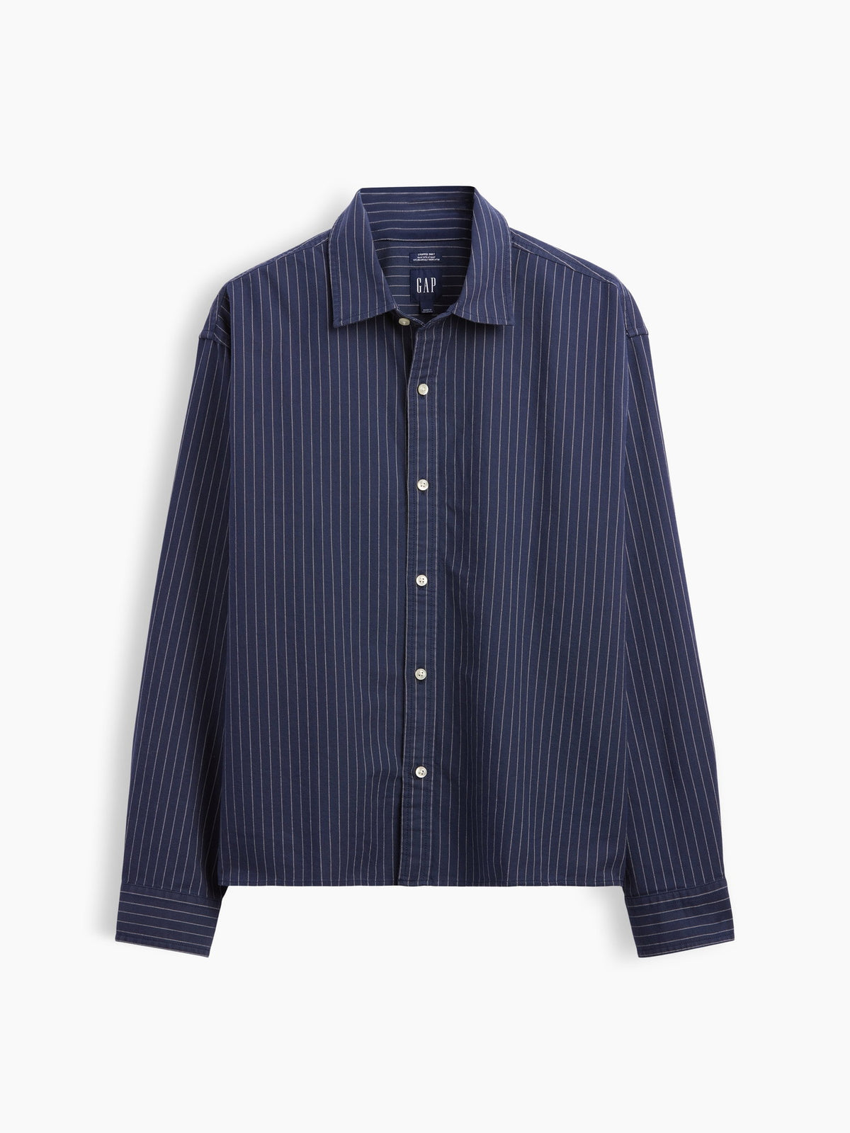 Koyu Mavi Relaxed Crop Straight-hem Oxford Gömlek