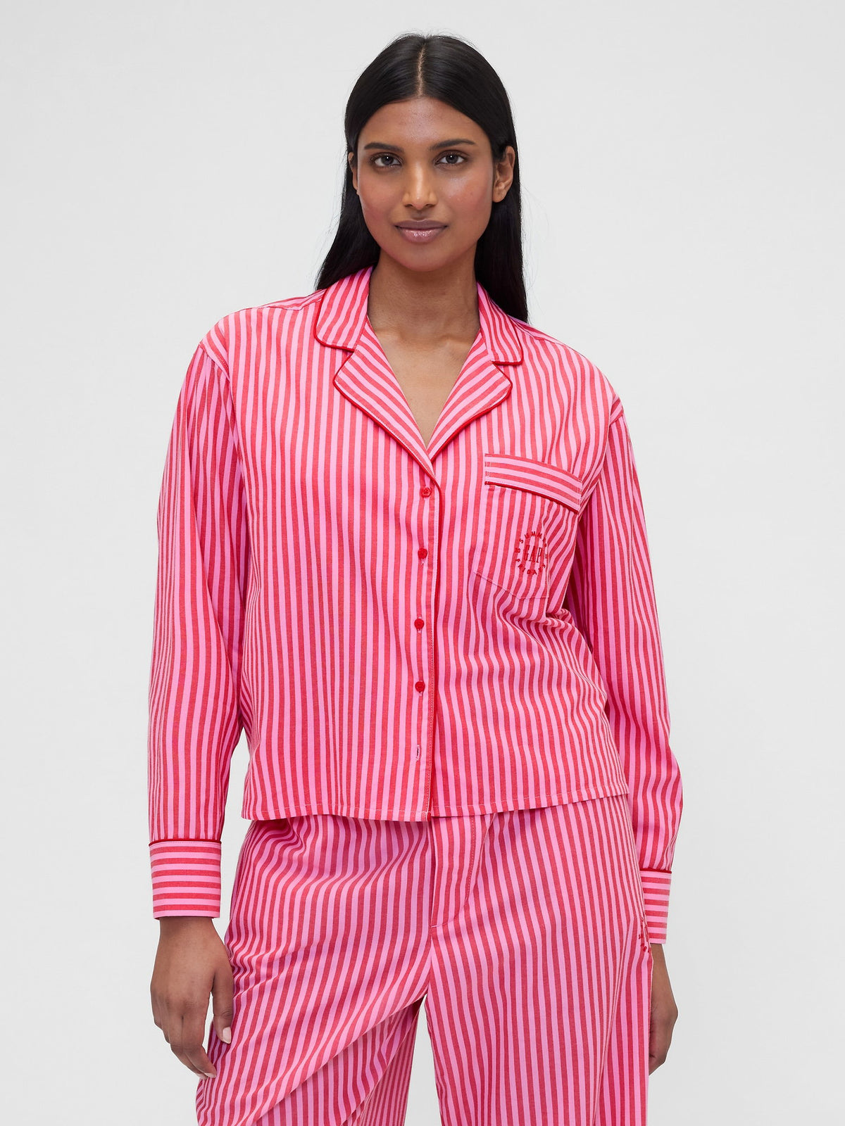 Kırmızı Gap × Summer Fridays Relaxed Poplin Çizgili Pijama Üstü