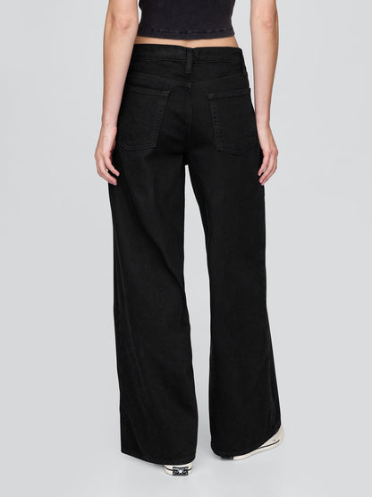 Siyah Mid Rise Ultrasoft Baggy Jean Pantolon